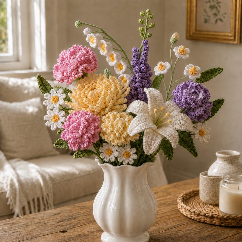 Gehäkelte Blumendekorationen: Dauerhafte floralen Akzente im Haus