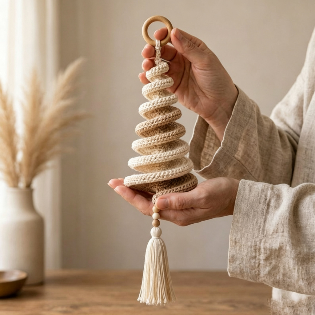 Spiralbaum-Häkelarbeit, Wandbehang im Bohème-Stil, gedrehte Häkelbaum-Dekoration, Windmühle zum Selbermachen