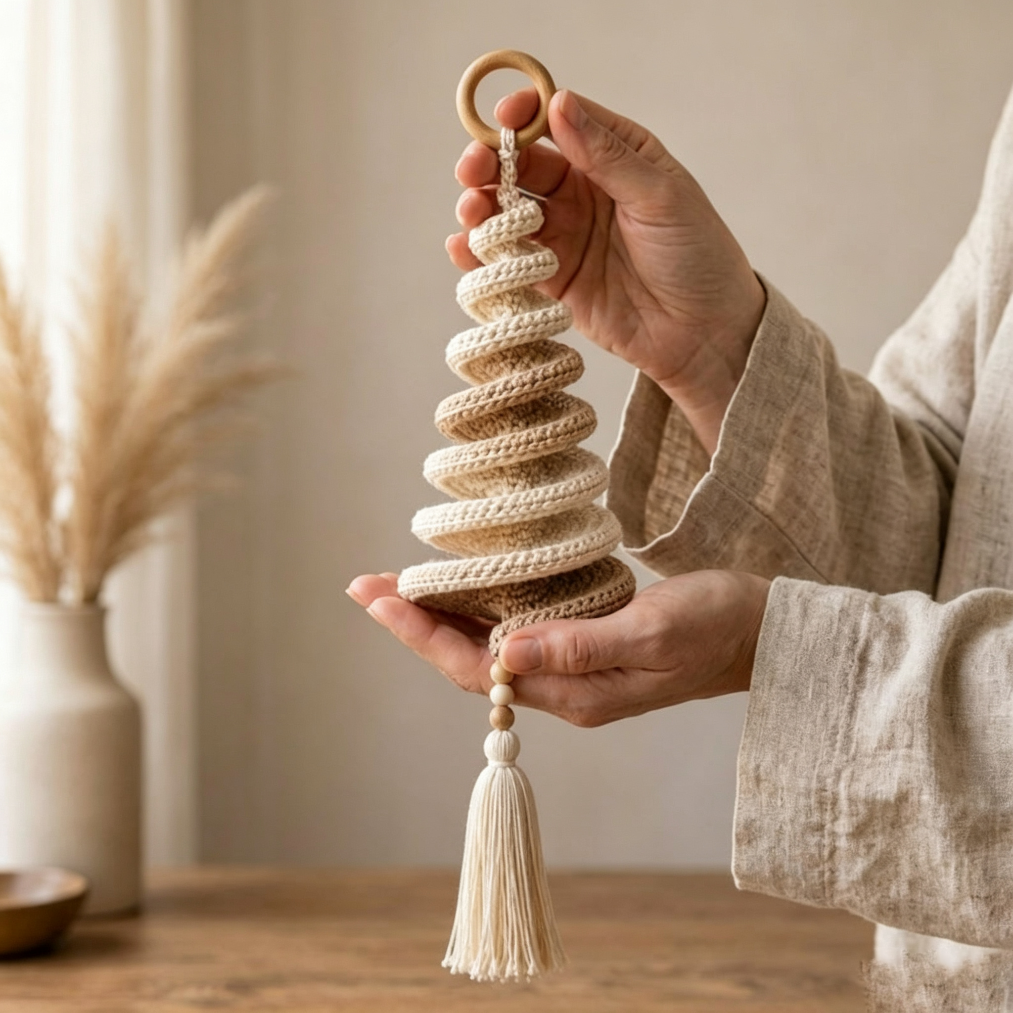 Spiralbaum-Häkelarbeit, Wandbehang im Bohème-Stil, gedrehte Häkelbaum-Dekoration, Windmühle zum Selbermachen