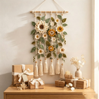 Gehäkelter Blumen-Wandbehang, florale Wanddekoration im Bohème-Stil, gehäkelte Pflanzen-Wohndekoration