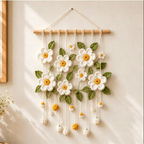 Gehäkelter Blumen-Wandbehang Lavendel Gänseblümchen Sonnenblume Tulpe Kirschblüte Rose