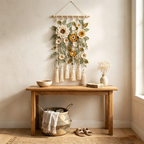 Gehäkelter Blumen-Wandbehang, florale Wanddekoration im Bohème-Stil, gehäkelte Pflanzen-Wohndekoration
