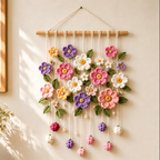 Gehäkelter Blumen-Wandbehang Lavendel Gänseblümchen Sonnenblume Tulpe Kirschblüte Rose