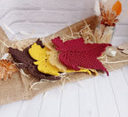 Gehäkeltes Blatt-Platzset, Herbstliche Tischdeko, 17 cm, Polyester, Mehrfarbig
