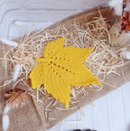 Gehäkeltes Blatt-Platzset, Herbstliche Tischdeko, 17 cm, Polyester, Mehrfarbig