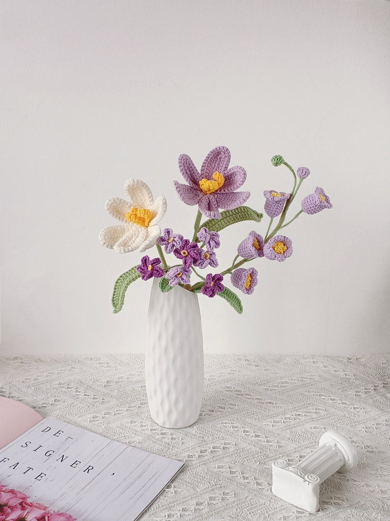 Gehäkelter Blumenstrauß, 10-25 Blumen, rosa, lila, blau, künstliche Blumen, geeignet für Blumenarrangements