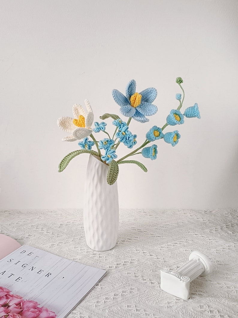 Gehäkelter Blumenstrauß, 10-25 Blumen, rosa, lila, blau, künstliche Blumen, geeignet für Blumenarrangements