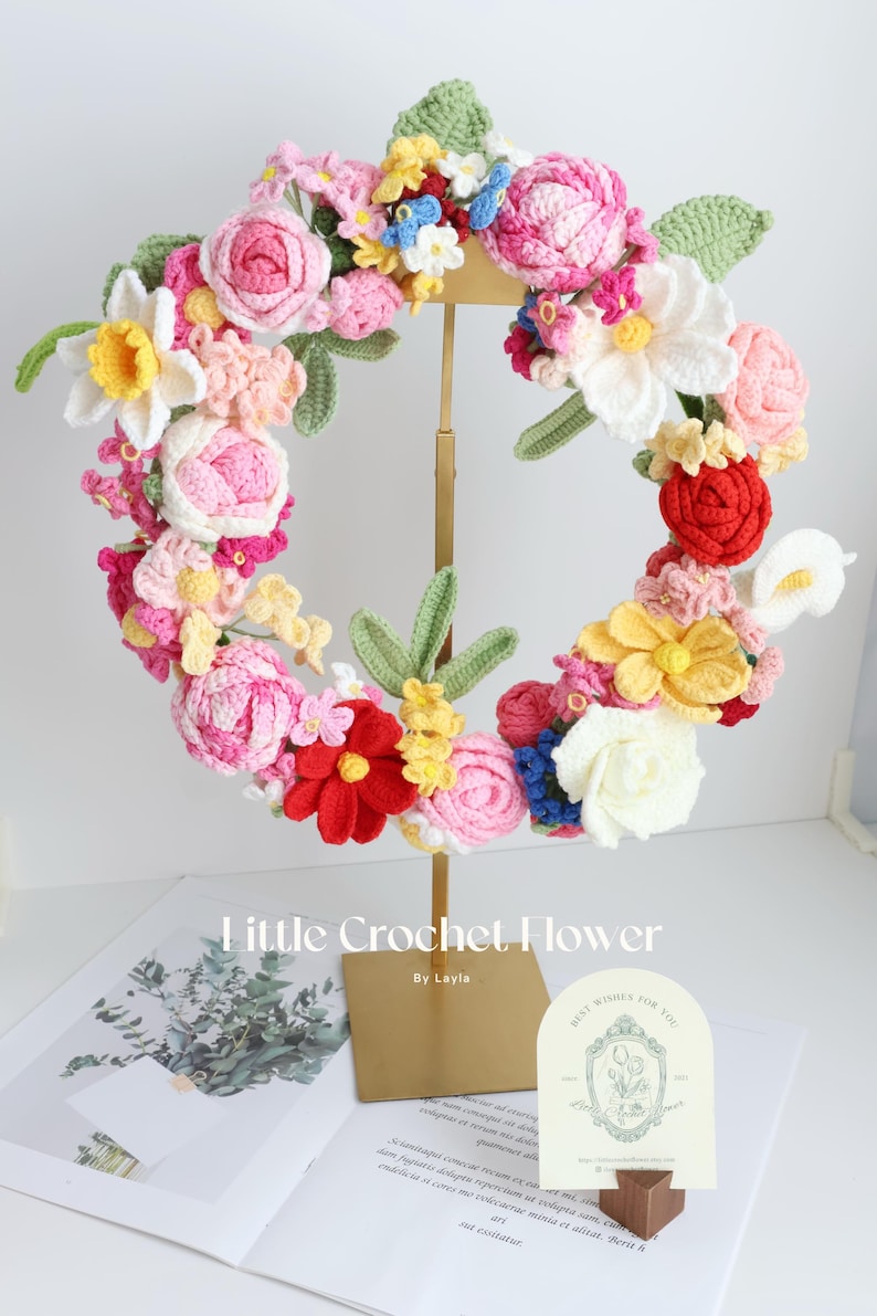 Handgemachter gehäkelter Blumenkranz – 16-17 Zoll Türdekoration – Frühlingsdekor