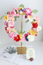 Handgemachter gehäkelter Blumenkranz – 16-17 Zoll Türdekoration – Frühlingsdekor