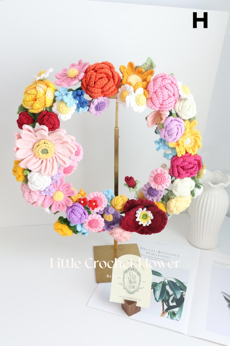 Gehäkelter Frühlingsblumenkranz als Tür- und Wanddekoration, handgefertigt, 16-17 Zoll