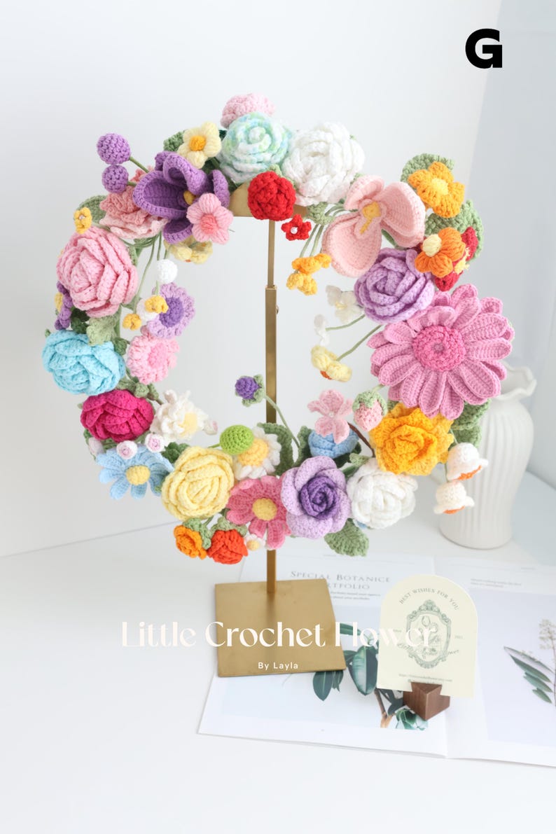 Gehäkelter Frühlingsblumenkranz als Tür- und Wanddekoration, handgefertigt, 16-17 Zoll