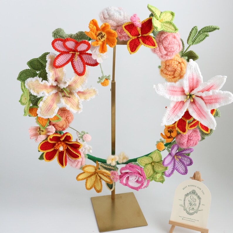 Handgemachter gehäkelter Blumenkranz – 16-17 Zoll Türdekoration – Frühlingsdekor
