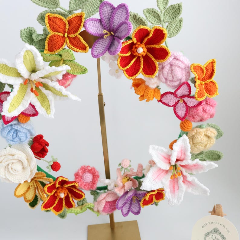 Handgemachter gehäkelter Blumenkranz – 16-17 Zoll Türdekoration – Frühlingsdekor