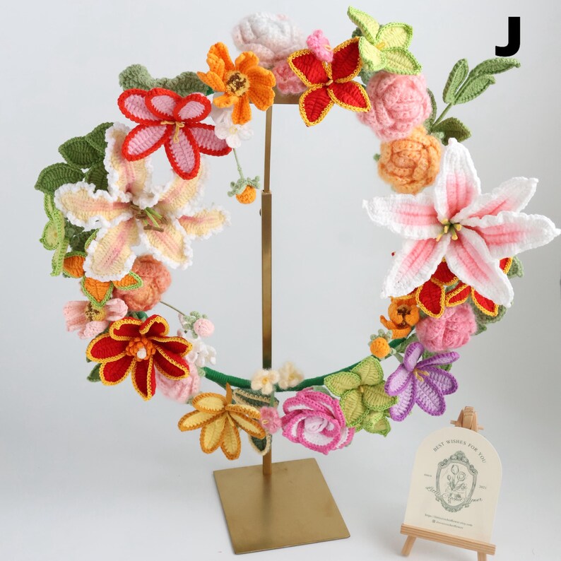 Handgemachter gehäkelter Blumenkranz – 16-17 Zoll Türdekoration – Frühlingsdekor