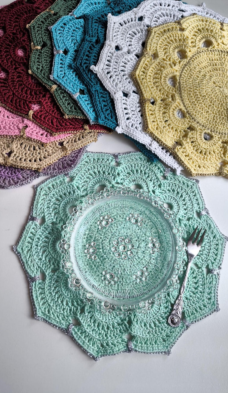Platzsets Tischsets Untersetzer gehäkelt Tischmatte Platzmatten 30cm Baumwolle