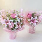Gehäkelter Lilienstrauß, Rosa Stargazer-Lilien, Handgemachte Garnblumen, 3 Größen