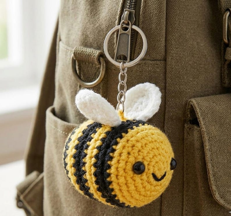 Gehäkelter Schlüsselanhänger Hummel Amigurumi Biene, Handgefertigt, Kawaii Taschenanhänger