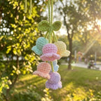 Handgehäkelter Maiglöckchen-Anhänger, Taschenanhänger, Autoanhänger, Schlüsselanhänger, 6-Blüten-Design, verschiedene Farben