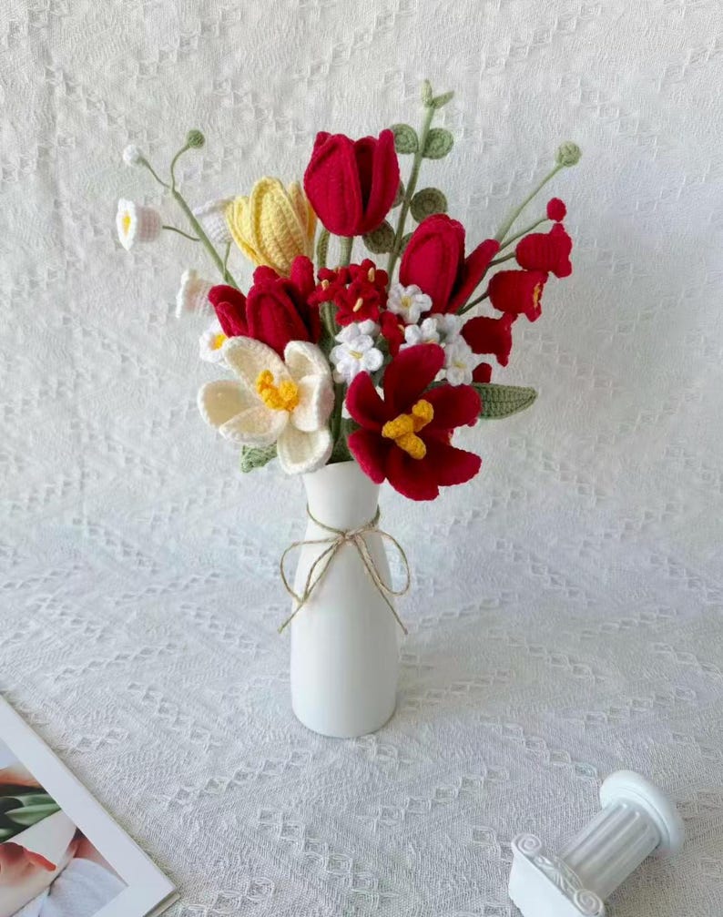 Gehäkelter Blumenstrauß, 10-25 Blumen, rosa, lila, blau, künstliche Blumen, geeignet für Blumenarrangements