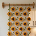 Gehäkelte Sonnenblumen-Gardine, Boho-Blumen-Wandbehang, 6 Stränge mit je 5 Blumen, Fensterdeko für Schlafzimmer