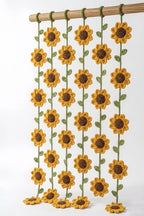 Gehäkelte Sonnenblumen-Gardine, Boho-Blumen-Wandbehang, 6 Stränge mit je 5 Blumen, Fensterdeko für Schlafzimmer