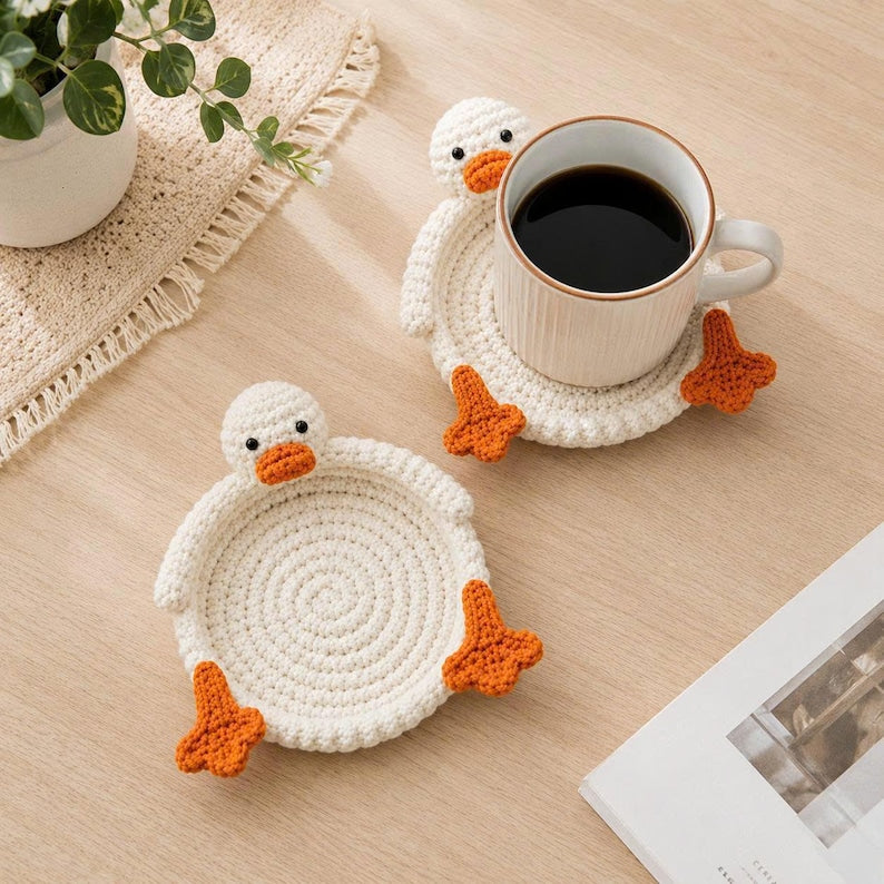 Gehäkelter Enten Untersetzer & Schmucktablett – Amigurumi Enten-Gericht für Kaffee, Tee, Schreibtisch-Organizer