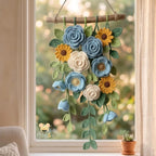Gehäkelte Blumen Wandbehang, Baumwollgarn Blumenwandkunst, Boho Wanddeko, 60x30 cm