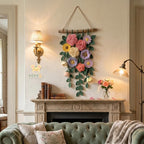 Gehäkelte Blumen Wandbehang, Baumwollgarn Blumenwandkunst, Boho Wanddeko, 60x30 cm