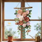 Gehäkelte Blumen Wandbehang, Baumwollgarn Blumenwandkunst, Boho Wanddeko, 60x30 cm
