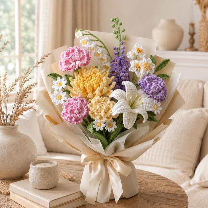 Gehäkelte Sträuße, handgefertigte Blumen