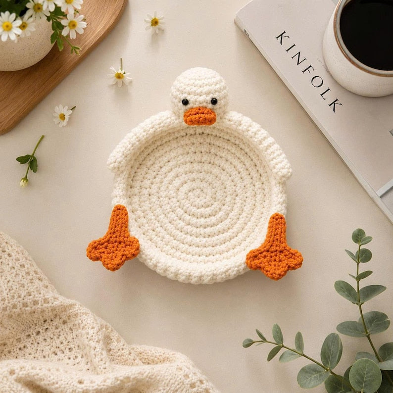 Gehäkelter Enten Untersetzer & Schmucktablett – Amigurumi Enten-Gericht für Kaffee, Tee, Schreibtisch-Organizer