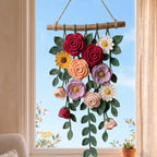 Gehäkelte Blumen Wandbehang, Baumwollgarn Blumenwandkunst, Boho Wanddeko, 60x30 cm