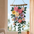 Gehäkelte Blumen Wandbehang, Baumwollgarn Blumenwandkunst, Boho Wanddeko, 60x30 cm