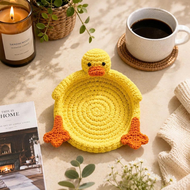 Gehäkelter Enten Untersetzer & Schmucktablett – Amigurumi Enten-Gericht für Kaffee, Tee, Schreibtisch-Organizer