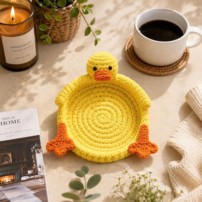 Gehäkelter Enten Untersetzer & Schmucktablett – Amigurumi Enten-Gericht für Kaffee, Tee, Schreibtisch-Organizer