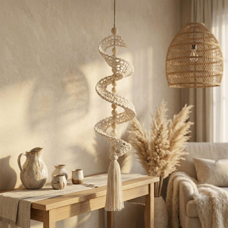 Gehäkeltes Spiral-Windspiel, Wanddekoration im Bohème-Stil, DIY-Spitzenwindmühle