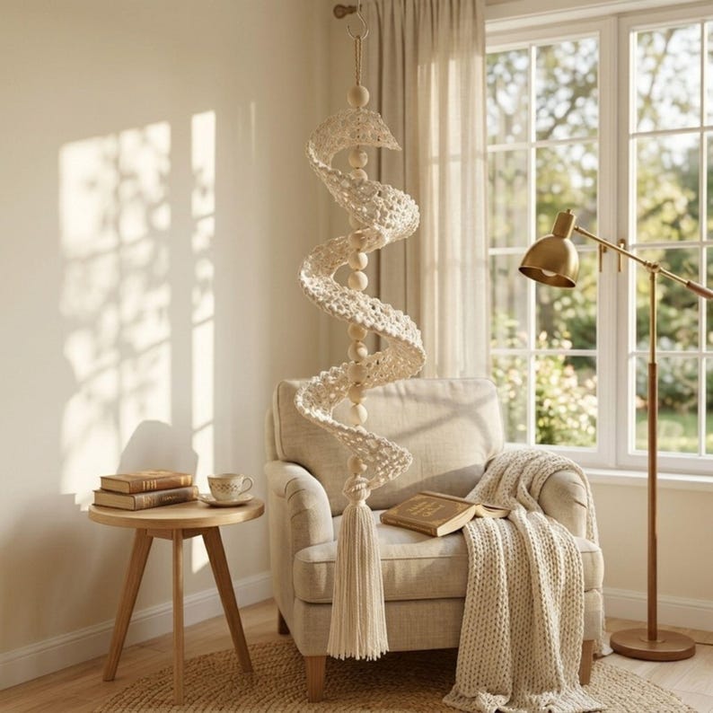 Gehäkeltes Spiral-Windspiel, Wanddekoration im Bohème-Stil, DIY-Spitzenwindmühle