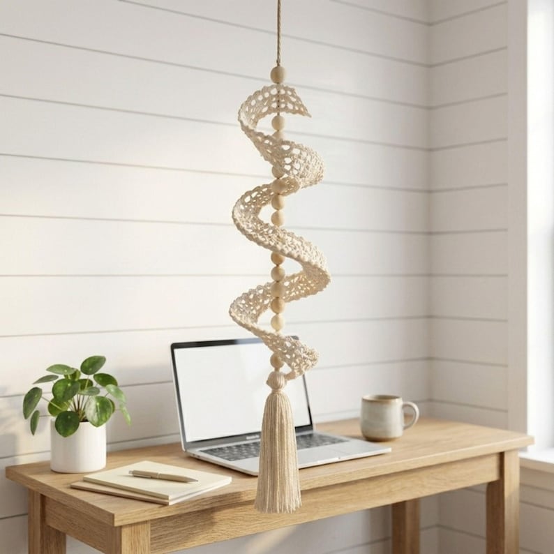 Gehäkeltes Spiral-Windspiel, Wanddekoration im Bohème-Stil, DIY-Spitzenwindmühle