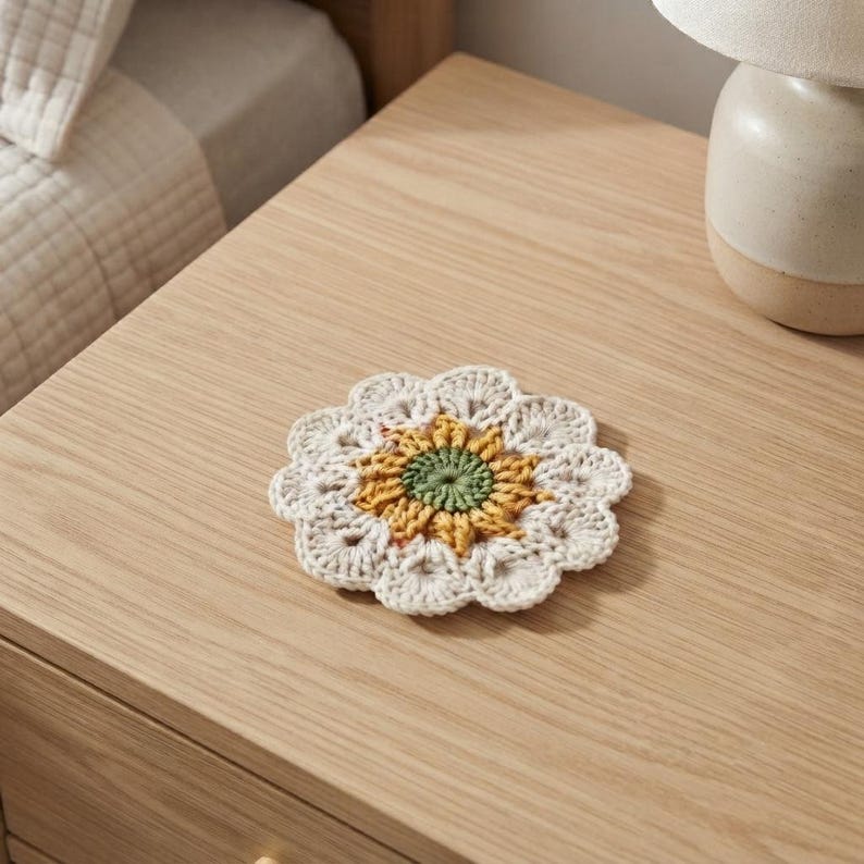 Gehäkelter Blumenuntersetzer aus Baumwolle, Kaffeetassen-Matte, gestrickter Becher-Teppich, Schreibtisch-Dekor