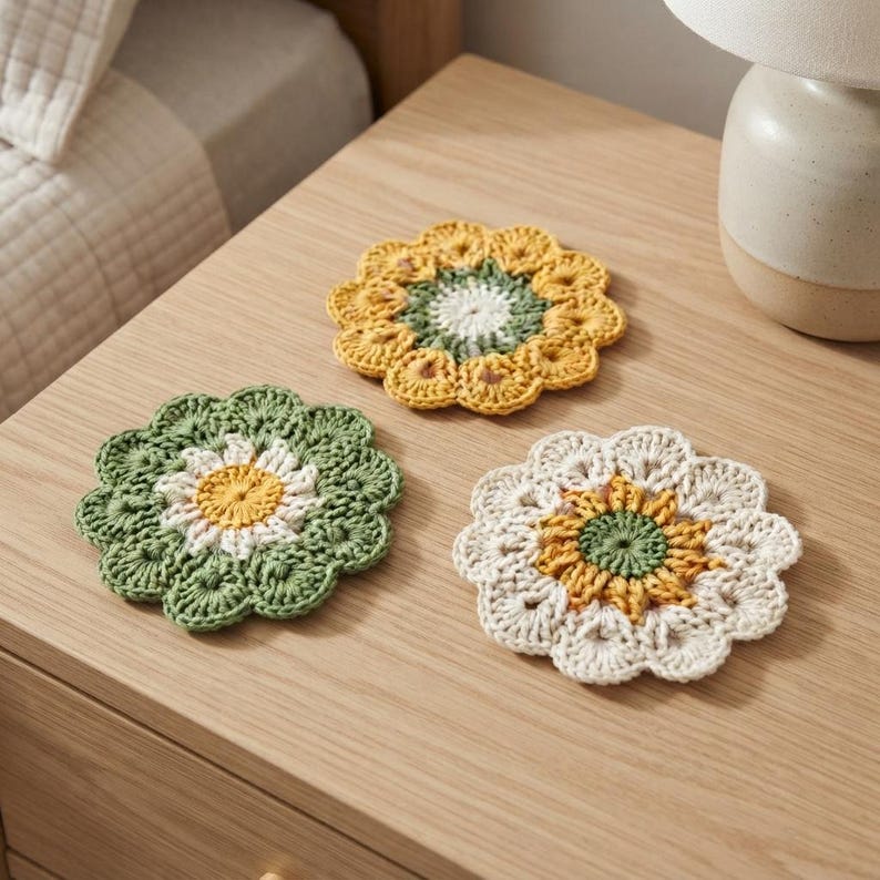 Gehäkelter Blumenuntersetzer aus Baumwolle, Kaffeetassen-Matte, gestrickter Becher-Teppich, Schreibtisch-Dekor