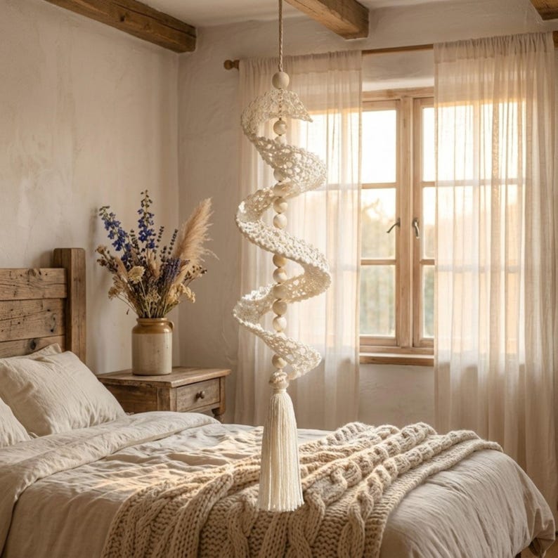 Gehäkeltes Spiral-Windspiel, Wanddekoration im Bohème-Stil, DIY-Spitzenwindmühle