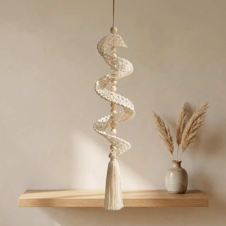 Gehäkeltes Spiral-Windspiel, Wanddekoration im Bohème-Stil, DIY-Spitzenwindmühle