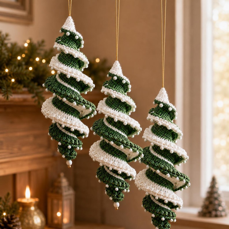 Gehäkelter Weihnachtsbaum-Spiralanhänger, 42,5 cm