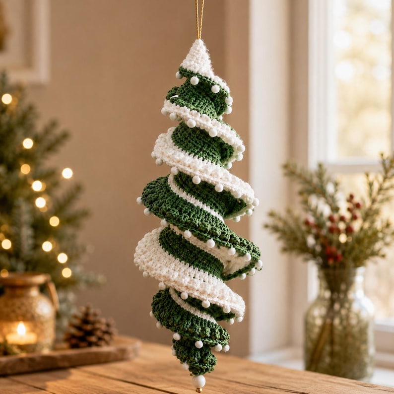Gehäkelter Weihnachtsbaum-Spiralanhänger, 42,5 cm