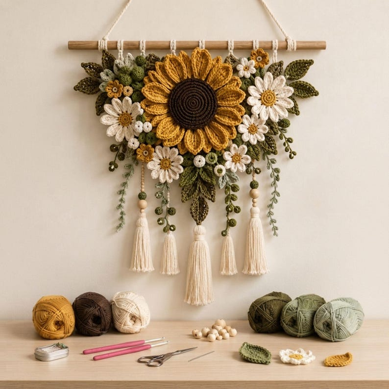 Sonnenblumen-Wandhaken, 3D-Gartendekorationen, Bohème-Kunst