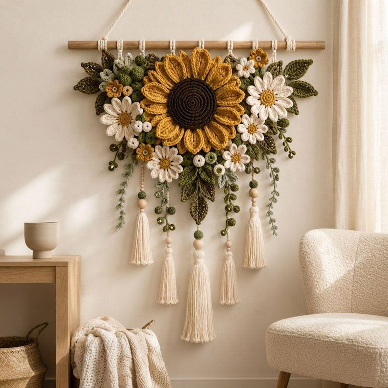 Sonnenblumen-Wandhaken, 3D-Gartendekorationen, Bohème-Kunst