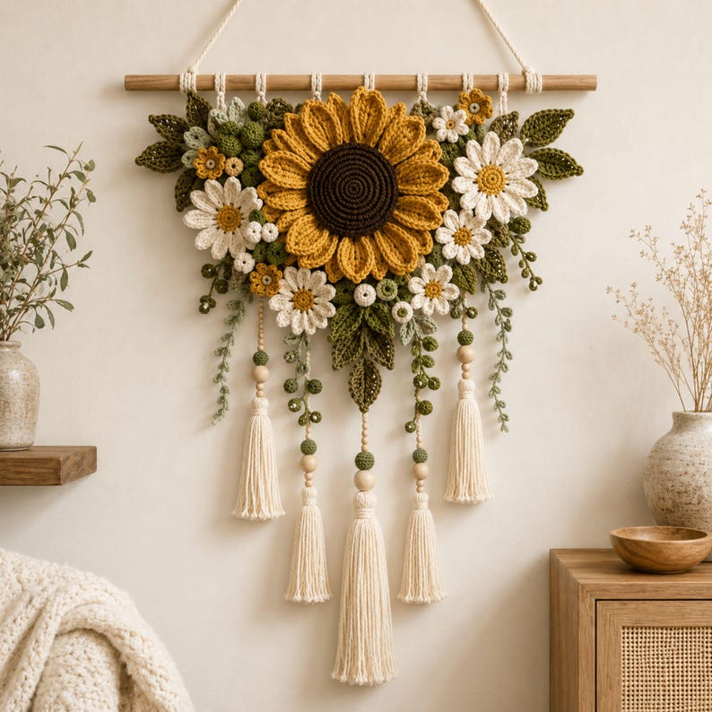 Sonnenblumen-Wandhaken, 3D-Gartendekorationen, Bohème-Kunst
