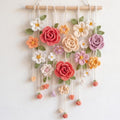 Handgefertigte Häkelblume Wandbehang, Boho Blumengirlande, 40x60 cm, Mehrfarbig