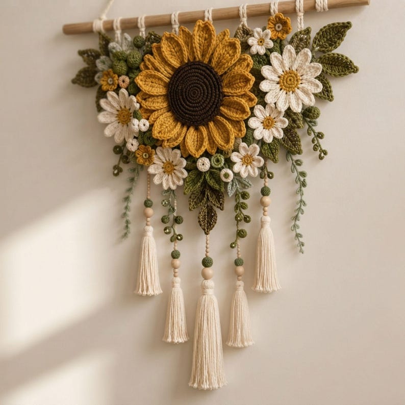 Sonnenblumen-Wandhaken, 3D-Gartendekorationen, Bohème-Kunst