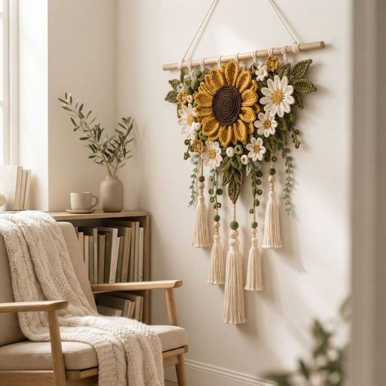Sonnenblumen-Wandhaken, 3D-Gartendekorationen, Bohème-Kunst